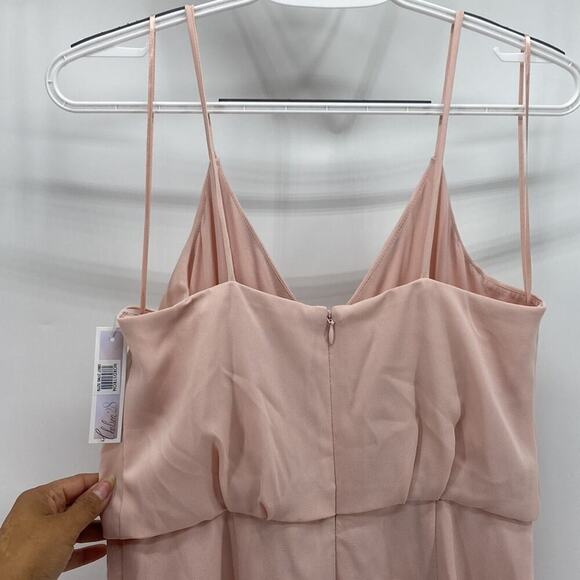 Chelsea28 Light Pink V-Neck Spaghetti Straps Back Zip Tulip Hem Dress sz 4 - Picture 4 of 7